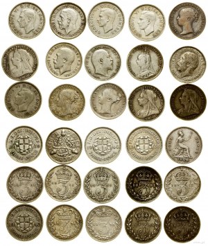 Veľká Británia, sada: 14 x 3 pence a 1 x 4 pence, 1848-1944, Londýn