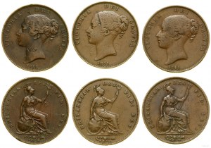 Velká Británie, sada: 3 x Pence, 1841, 1851, 1854, Londýn