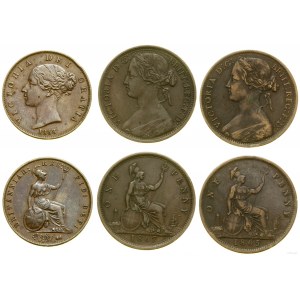 Wielka Brytania, zestaw: 2 x pens 1865 i 1867, 1/2 pensa 1858, Londyn