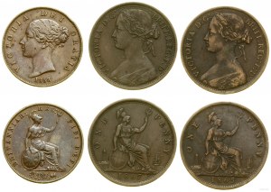 Velká Británie, sada: 2 x pence 1865 a 1867, 1/2 pence 1858, Londýn