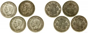 Great Britain, set: 4 x 1/2 crowns, 1929, 1938, 1941, 1943, London