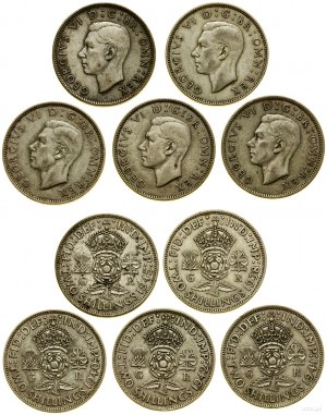 Velká Británie, sada: 5 x florin, 1938, 1940, 1941, 1942, 1945, Londýn