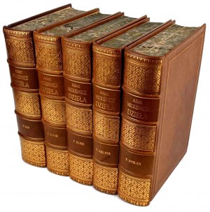 MICKIEWICZ- DZIEŁA vol. 1-20 [complet en 5 volumes], édité par Manfred Kridl et Leon Piwiński ; gravures sur bois de Mrożewski.
