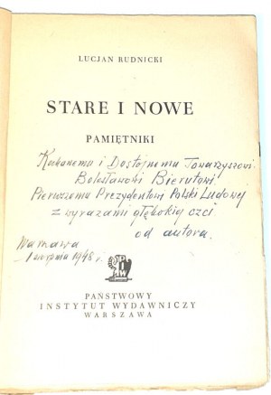 RUDNICKI- OLD AND NEW dedication by the author to Boleslaw Bierut