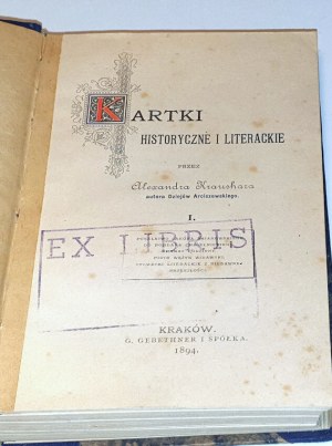KRAUSHAR- KARTKI HISTORYCZNE I LITERACKIE wyd. 1894