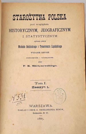 BALIŃSKI, LIPIŃSKI- STAROŻYTNA POLSKA t. I-IV [soubor ve 4 svazcích] vyd. 1885-6, mapa, kůže