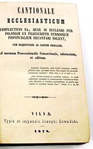 CANTIONALE ECCLESIASTICUM COMPLECTENS Vilnius 1878