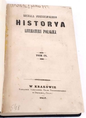 WISZNIEWSKI - STORIA DELLA LETTERATURA POLSKIEJ 1857 vol. 9