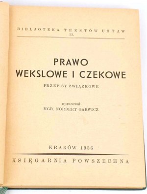 GARWICZ- PRAWO WEKSLOWE I CZEKOWE wyd.1936