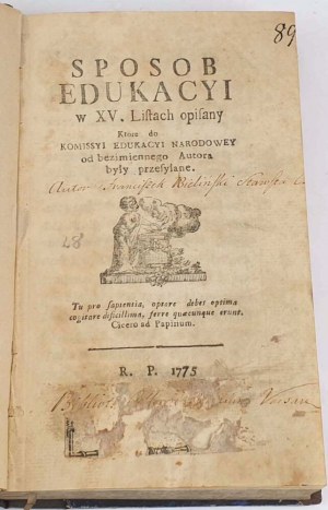 BIELIŃSKI- SPOSOB EDUKACYI W XV LISTACH OPISANY 1775