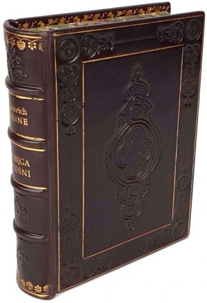 HEINE - KNIHA PÍSNÍ HENRYKA HEINEHO. 1. vydání, 1880, kůže