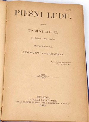 GLOGER - CANZONI DEL POPOLO 1892