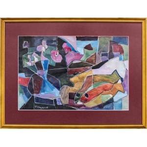 Friedrich Hayder, Natura morta con vaso e pesci, 1969