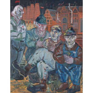 Edward Dwurnik, Czterech robotników na tle fabryki, 1984
