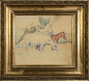 Karol KOSSAK (1896-1975), Rider with horses, 1933