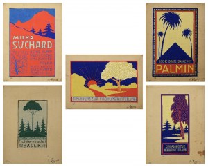 REINHARD, 20e siècle, Ensemble de 5 dessins : emballages, invitations à des expositions, vers 1930