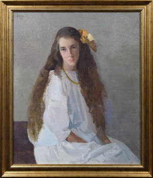 Stanisław GAŁEK (1876-1961), Portrait d'une jeune fille avec un arc, 1910