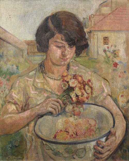 Zygmunt KAŁUSKI (1880-1968), Portret kobiety z polnymi kwiatami