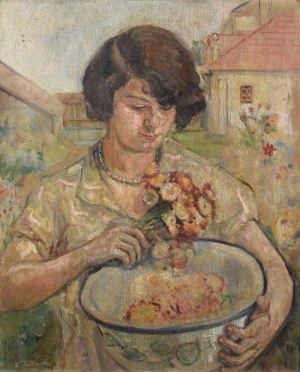 Zygmunt KAŁUSKI (1880-1968), Portrét ženy s poľnými kvetmi