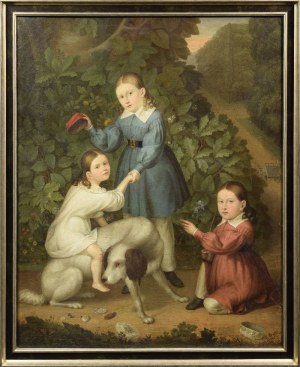 Malarz nieokreślony, XIX w., Zabawa dzieci z psem