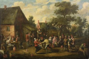 Unbekannter Maler, in niederländischer Malweise, 2. Hälfte des 17. Jahrhunderts, Genreszene vor einem Gasthaus
