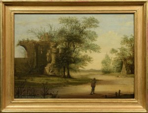 Charles Cornelius de HOOCH (?-1683) - imitatore, Paesaggio con staffaggio