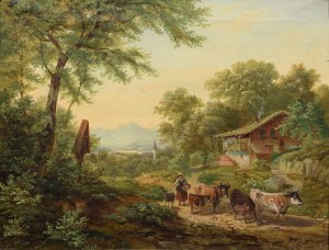 Charlotte von ROSCHWITZ, XIXe siècle, Paysage avec bergère, 1865 ?
