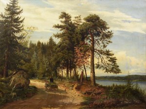 W. A. JOHANSSON, 19. Jahrhundert, Landschaft mit Staffage (mit Wagen), 1869?