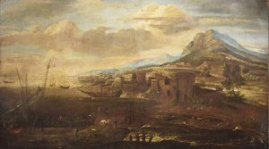 Maler unbestimmt, 2. Hälfte des 17. Jahrhunderts, Blick auf eine Hafenstadt
