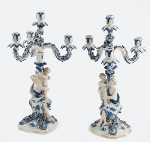 SITZENDORFER PORZELLANMANUFAKTUR Alfred Voigt AG (founded 1850), Pair of 4-arm candlesticks