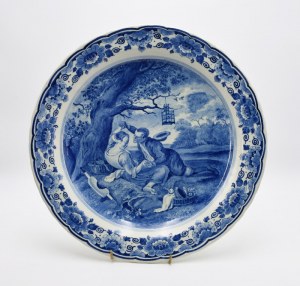 FABRIC ROYAL DELFT, Decorative platter with miniature Love in the countryside by Jan Steen (1626-1679)