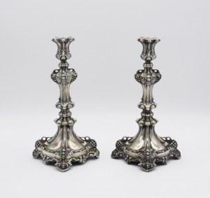 FRAGET - Fabbrica di articoli in argento e placcati (azienda attiva dal 1824 al 1944), coppia di candelieri
