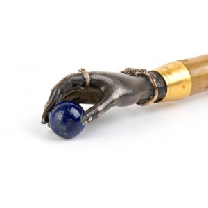 French horn horse whip with silver handle