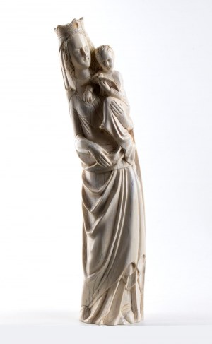 Rzeźba z kości słoniowej przedstawiająca Madonnę z Dzieciątkiem - północna Francja