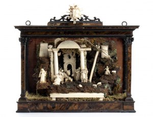 An Italian carved ivory, bone and tortoiseshell Nativity scene