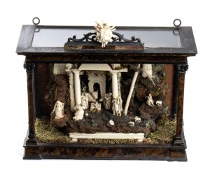 An Italian carved ivory, bone and tortoiseshell Nativity scene