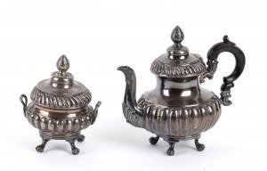 Italian silver teapot and sugar bowl