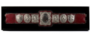 Rare ceinture de champion de lutte victorienne anglaise avec appliques en argent et en or