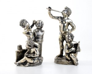 Pair of Italian sculptural compositions depicting putti artists