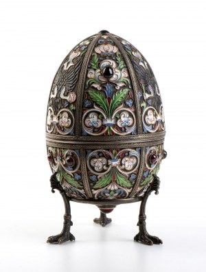 Large silver and polychrome enamel egg