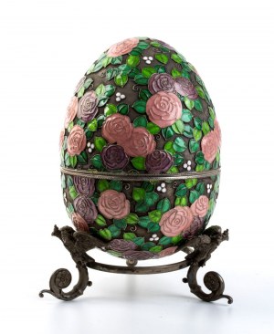 Large silver and cloisonnè enamel egg