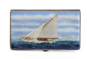 Art Déco English sterling silver and polychrome enamel Slipway cigarette case