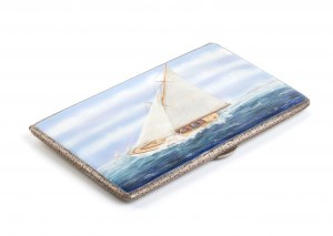 Art Déco English sterling silver and polychrome enamel Slipway cigarette case