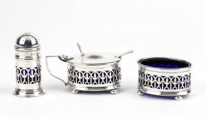 English sterling silver Salt, Pepper and Mustard pot