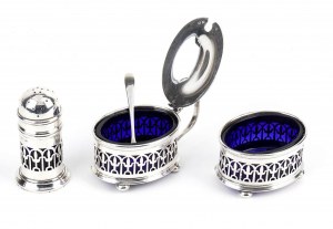 English sterling silver Salt, Pepper and Mustard pot