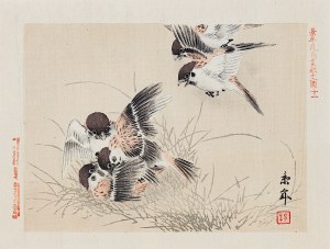 Imao Keinen (1845-1924), Jeu de moineaux, Osaka, 1892