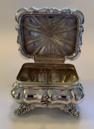 rococo style silver sugar bowl with original key