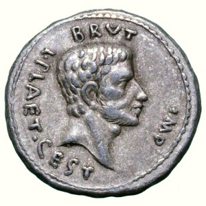 Brutus, Marcus Junius Brutus, denar 42 p.n.e. - replika autorstwa P.Souška