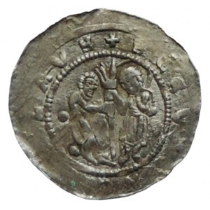 Vladislav II. 1140-1172, denár Cach 587 na rubu 2 kuličky vlevo