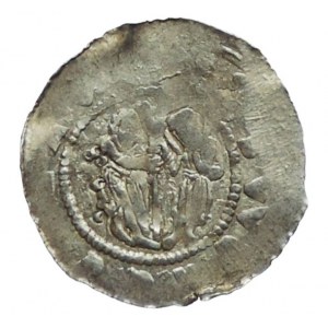 Vladislav II. 1140-1172, denár Cach 587 na rubu 3 kuličky vlevo nad sebou